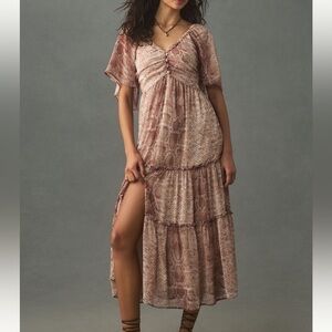 By Anthropologie short sleeve tiered midi dress NWT